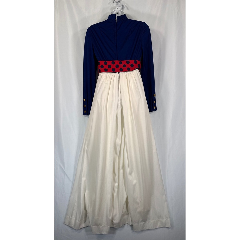 Lillie Rubin Vintage 60s 70s Hostess Maxi Dress Blue White Red Empire Waist XS - Picture 5 of 10